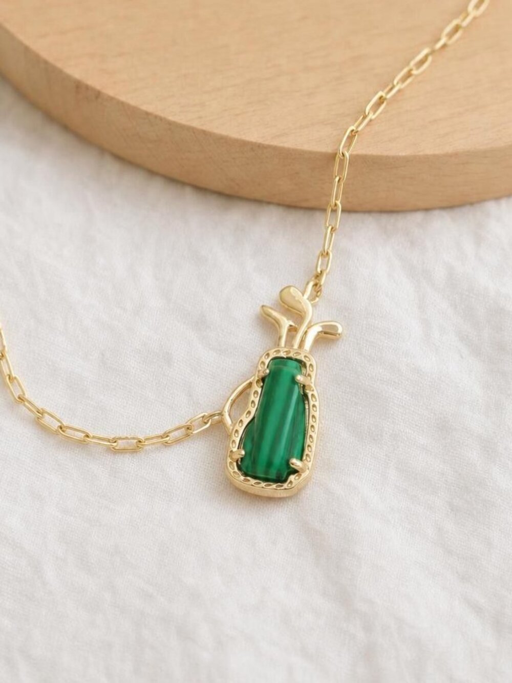 Kendra Scott Golf Gold Green Malachite Pendant Necklace - Picture 2 of 2